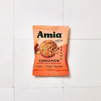 Each Cinnamon Amia bar is individually wrapped for easy, on-the-go snacking. Each bar is a great snack for people with migraine. Free from common migraine triggers; soy free, gluten free, dairy free, cocoa free, and nut free.